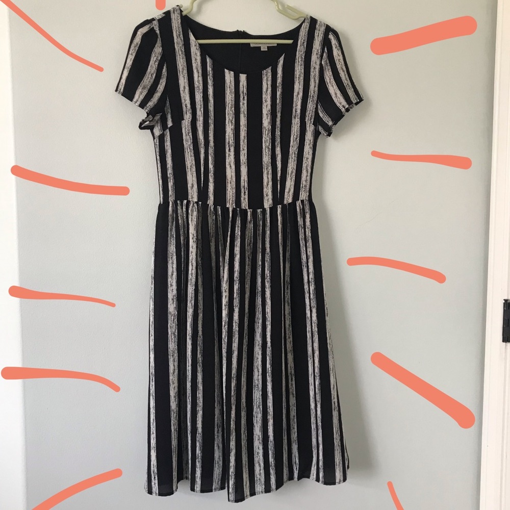 Black and White Striped Classy Zip Back Dress